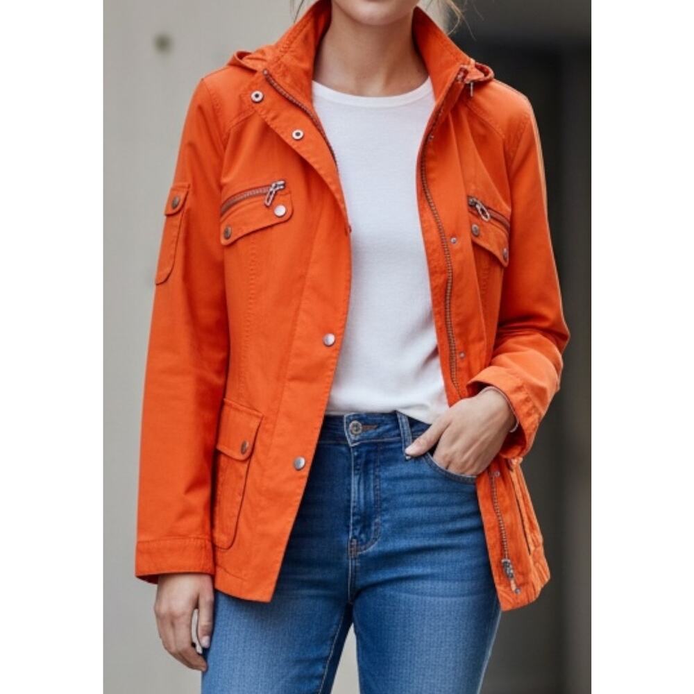 INC International Concepts Jacket Women’s SZ M‎ Orange Moto Biker Stretch Coat